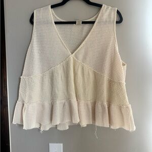 FESTI Tiered Waffle Peplum Tank Boho Cottagecore Raw Edge Cream Top